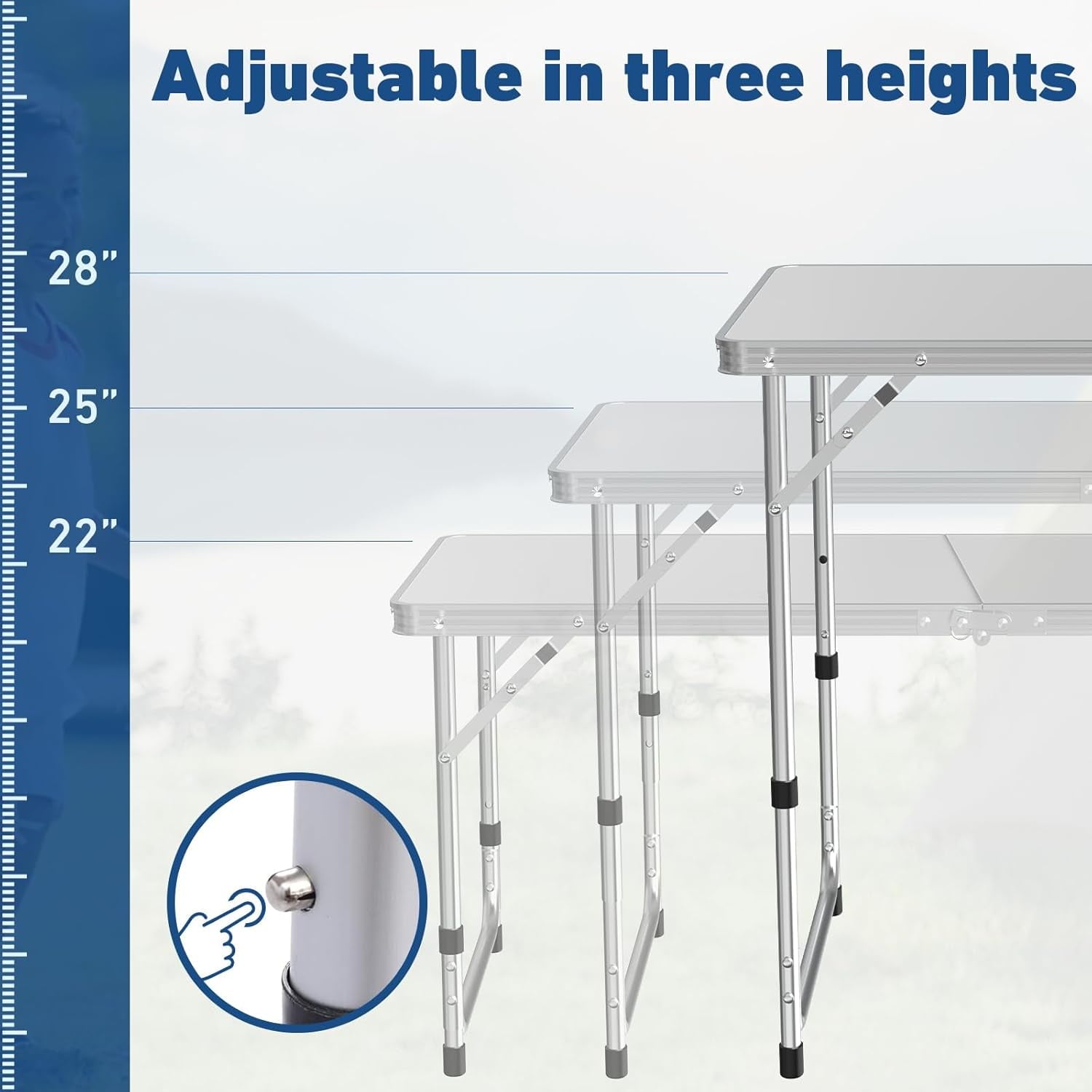 Acpouw 4 ft Folding Camping Table with Storage, Camping Kitchen Station, Aluminum Portable Folding Table Camp Cook Desk with Storage Organizer and 2 Adjustable feet, White