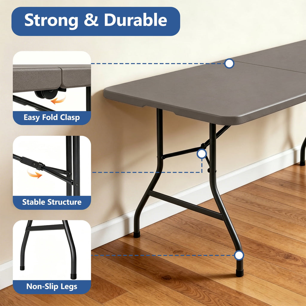 HaiCube 6FT Folding Table, Heavy Duty Portable Table, Waterproof HDPE, Foldable for Picnic, Party, Camping, Dining, BBQ, Indoor & Outdoor, White