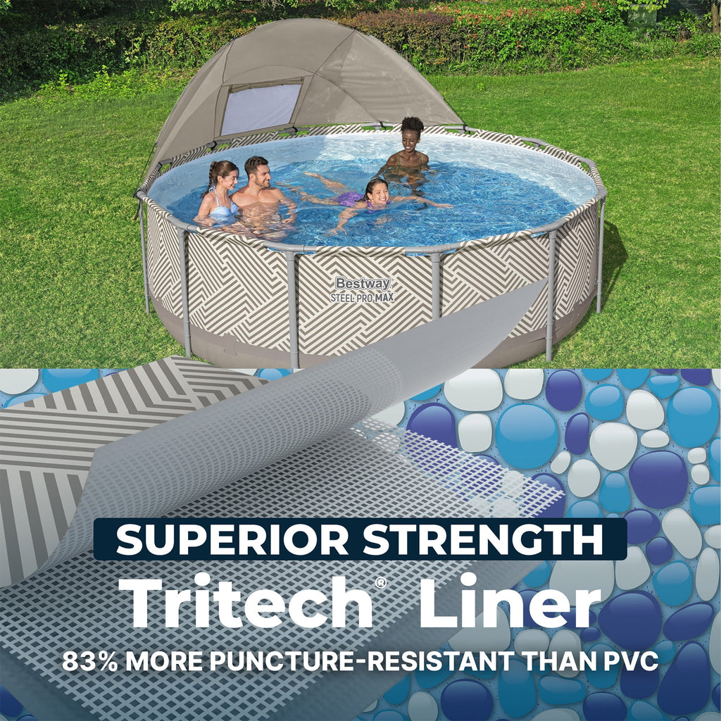 Bestway Power Steel 14’x42” Metal Frame Above Ground Pool w/ Pump, Ladder, & Cover, Brown