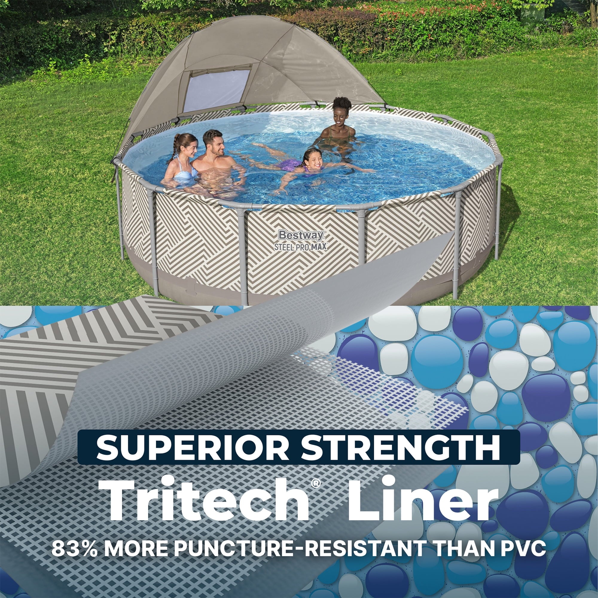 Bestway Power Steel 14’x42” Metal Frame Above Ground Pool w/ Pump, Ladder, & Cover, Brown