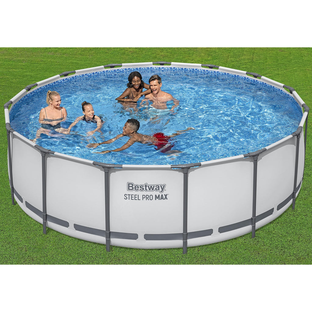 Bestway Steel Pro MAX 15' x 48 Prismatic Stone Pool Set| Durable Construction, Easy Assembly, and All-Inclusive Accessories - above ground pool set with filter pump, ladder, and pool cover