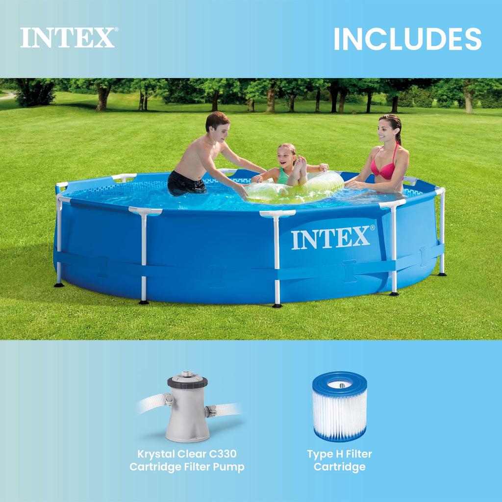INTEX Metal Frame 10' x 30 Outdoor Swimming Pool with Filter Pump & Cover