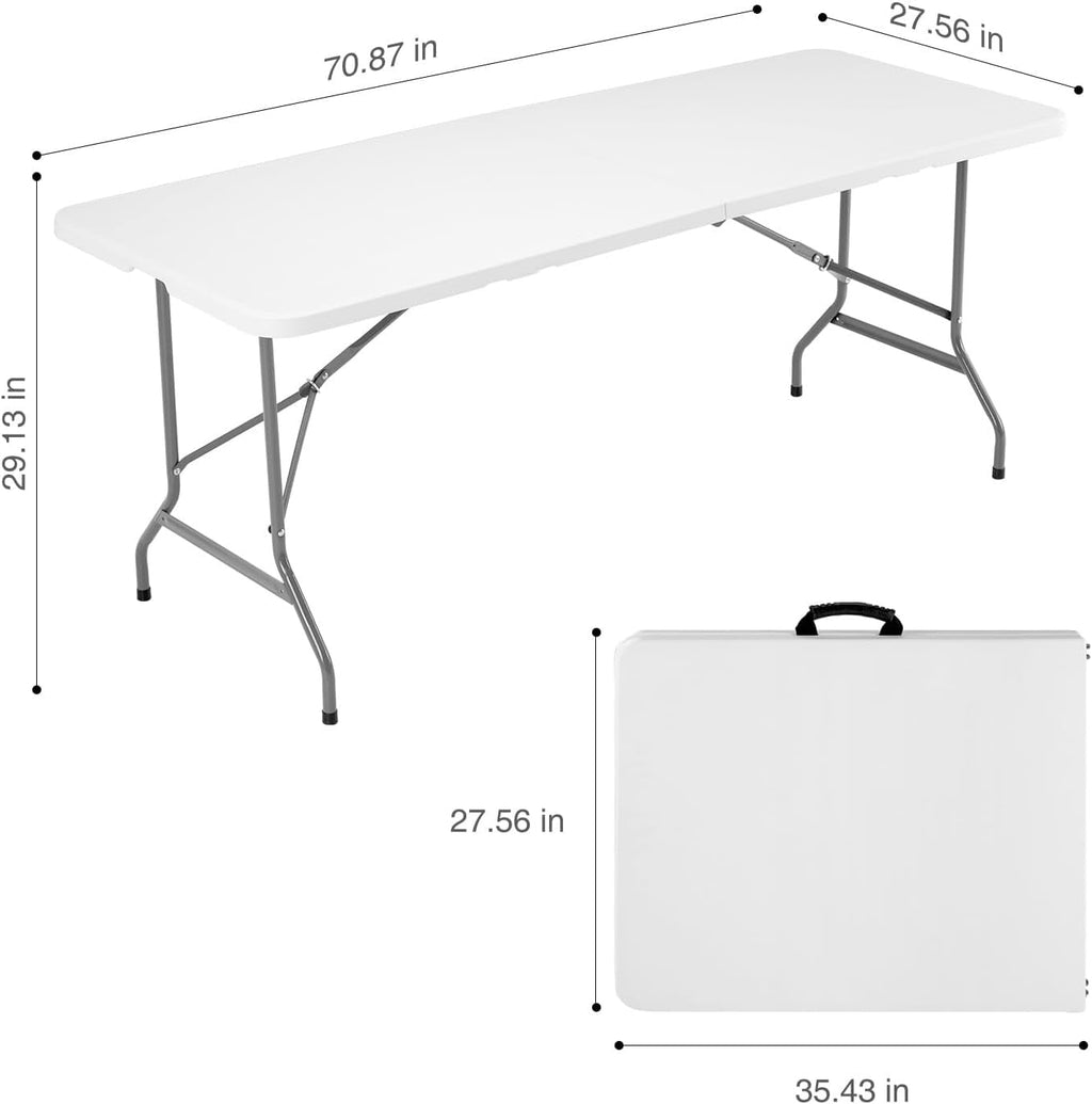 Blorly 6ft Folding Table, Outdoor Indoor Heavy Duty Portable Desk with Carrying Handle for Camping Picnic Party