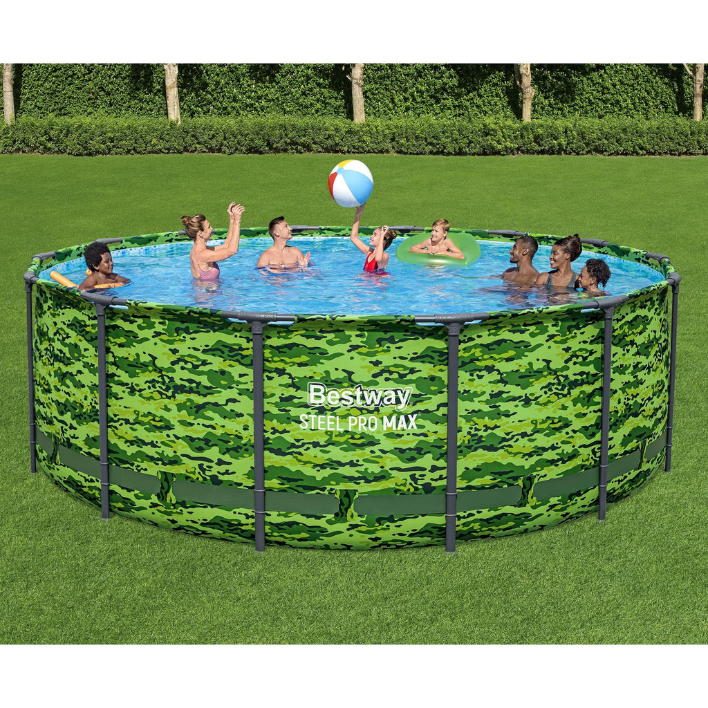 Bestway Steel Pro Max 14'x48 Camo Pool Set | Durable Construction, Easy Assembly, and All-Inclusive Accessories - above ground pool set with filter pump, ladder, and pool cover - No Tools Required!