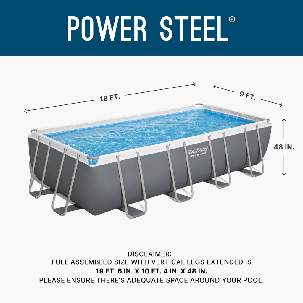 Bestway Power Steel 24’ x 12' x 52” Metal Frame Above Ground Pool, Gray