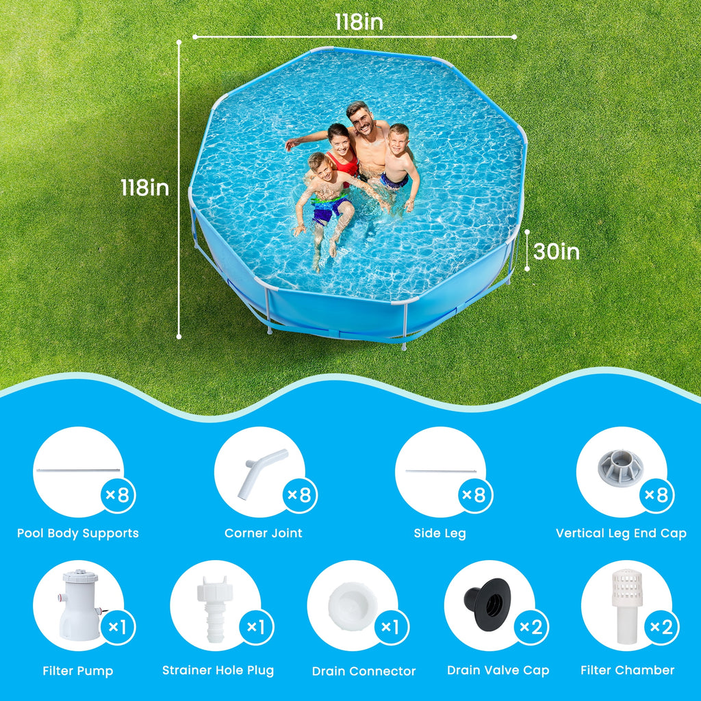 Naipo 10' X 2.5' Circular Swimming Pool with Free Filter Pump Upgraded Thicker Material Above Ground Pool for Adults Teen 24 Inch Deep Water Blue