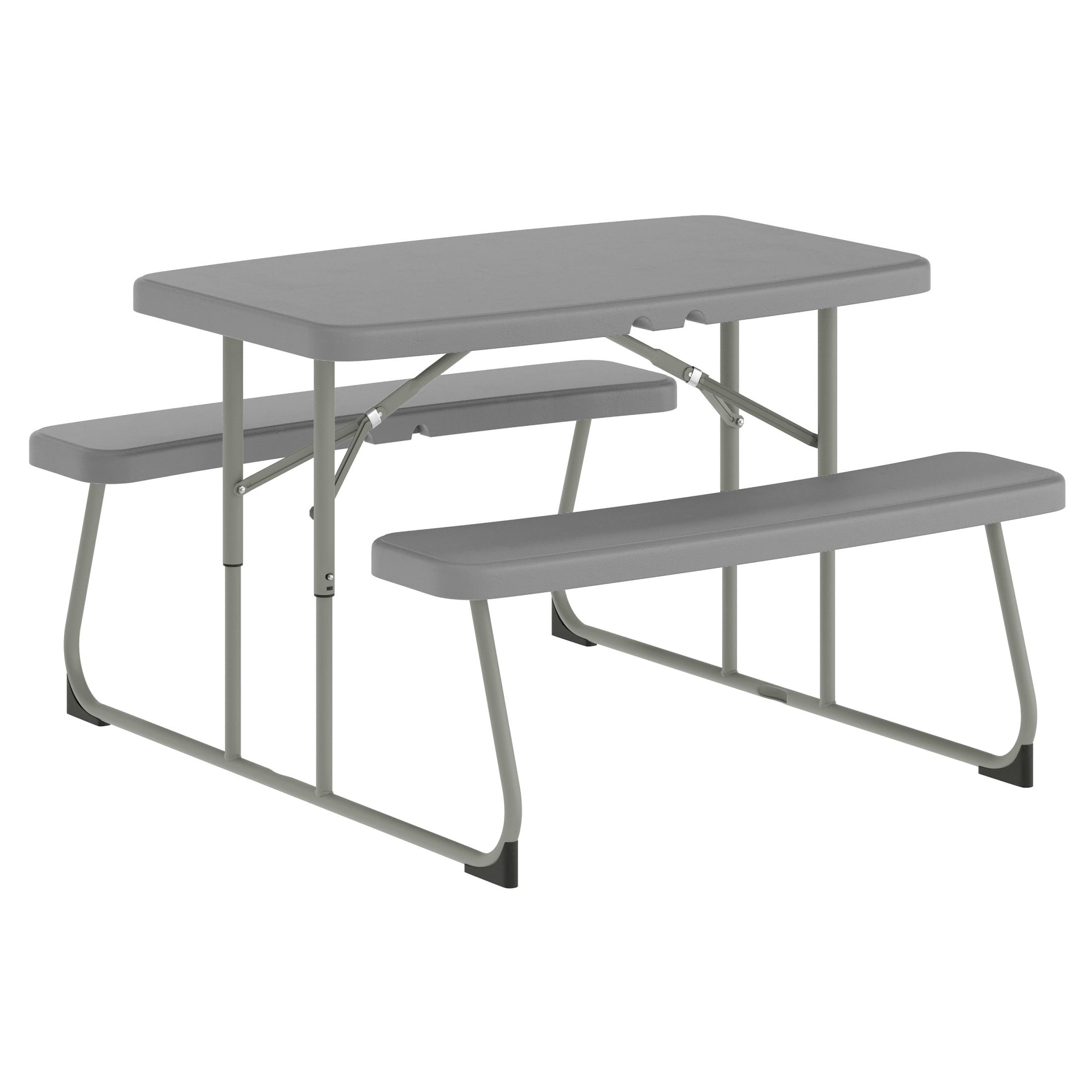 BizChair Easy-Fold Gray Folding Plastic Kids Outdoor Picnic Table and Benches - Commercial Grade - Seating for 4 Kids