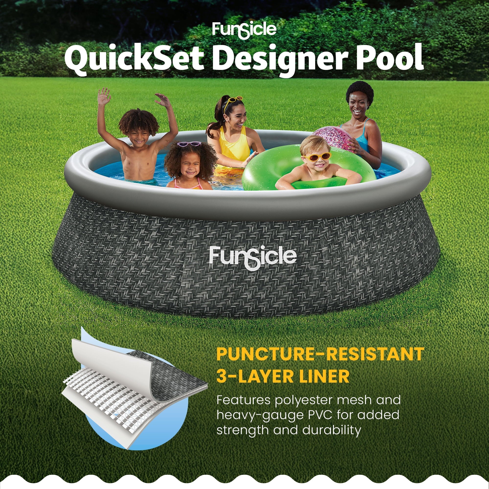 Funsicle Quickset 14’ x 36” Round Inflatable Top Ring Above Ground Swimming Pool Set