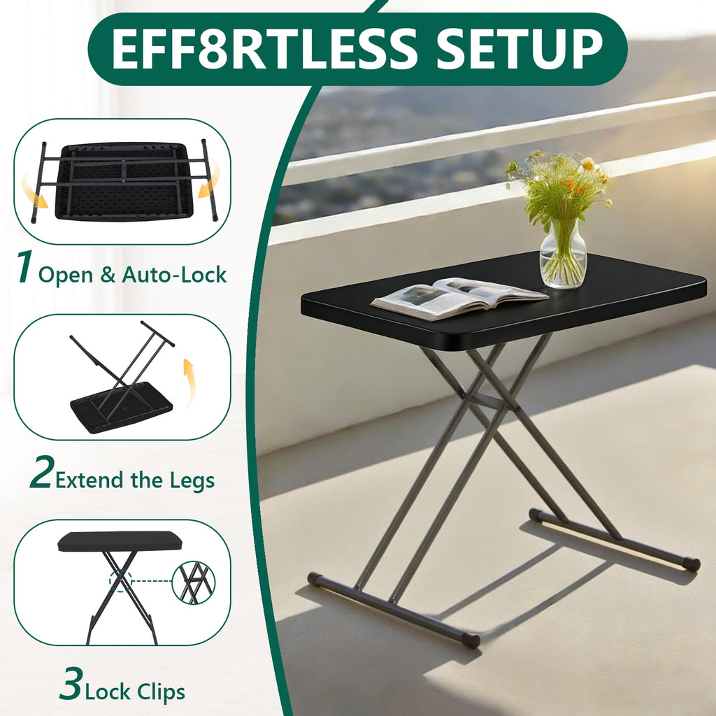 WASUHE 30 Small Folding Table, Height Adjustment Tv Tray Table, Practical Portable Tv Dinner Table for Eating, Sofa, Indoor/Outdoor, White