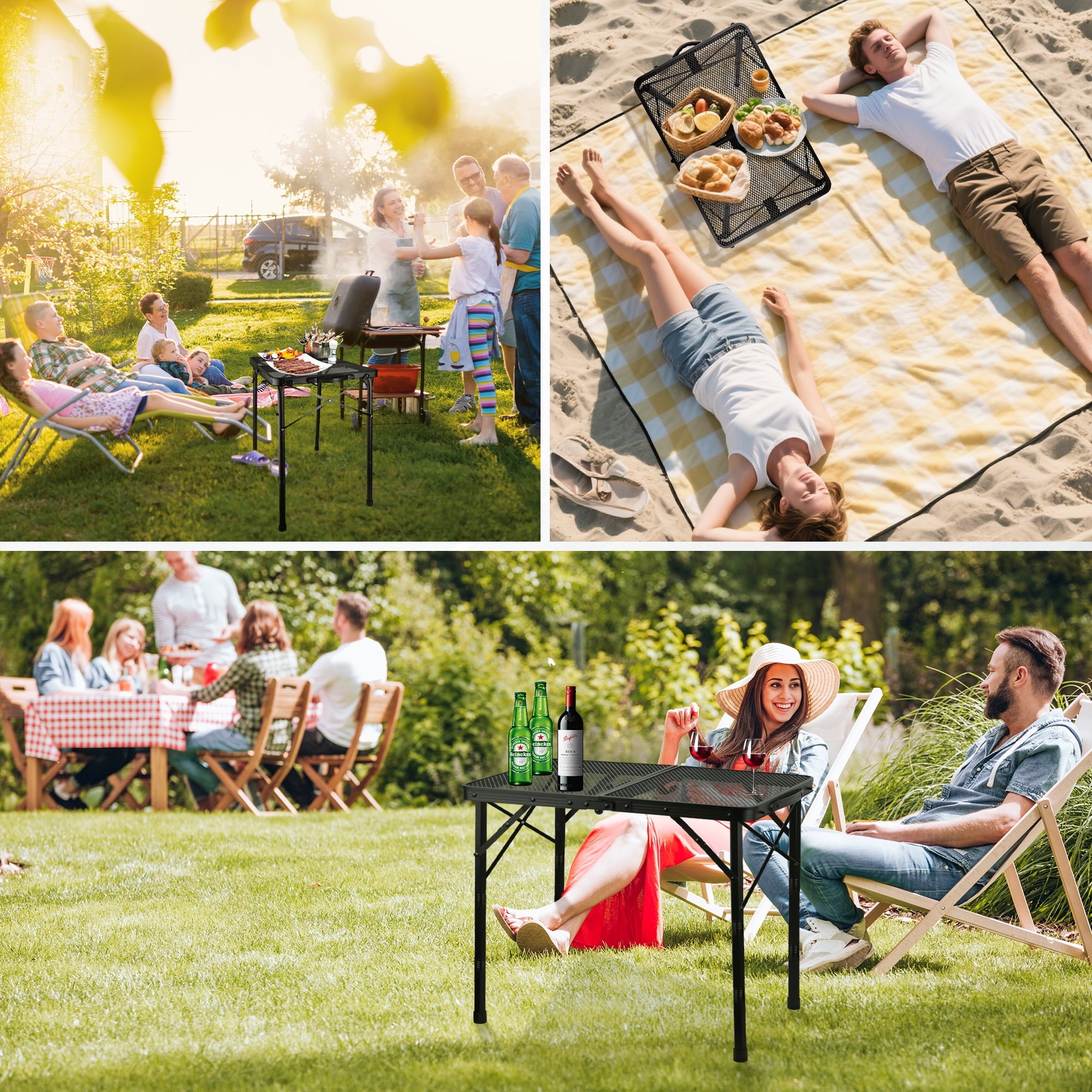 OHHANI Folding Grill Table, 3 ft Portable Outdoor Bbq Picnic Table, Easy Storage for Camping, Black