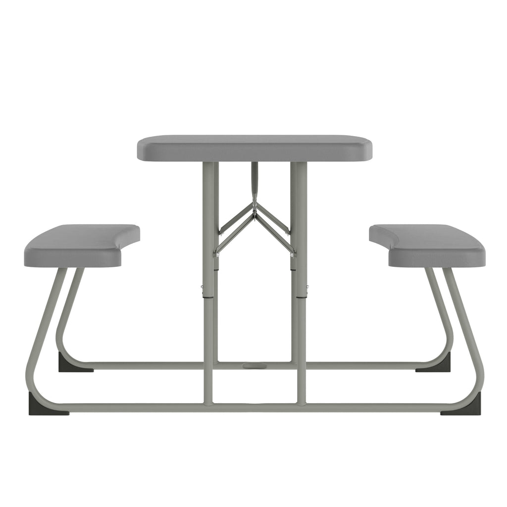 BizChair Easy-Fold Gray Folding Plastic Kids Outdoor Picnic Table and Benches - Commercial Grade - Seating for 4 Kids