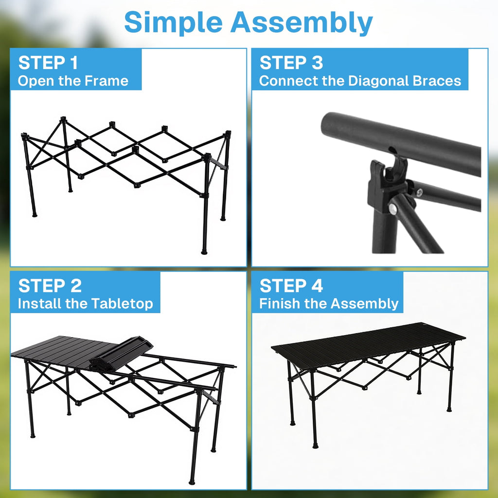 BN-LINK Folding Table Camping Table for Outdoor Barbecue Picnic Table Outdoor Table Garden Table,Lightweight with Carry Bag,47.2 L x 20.5 W x 22 H, Black