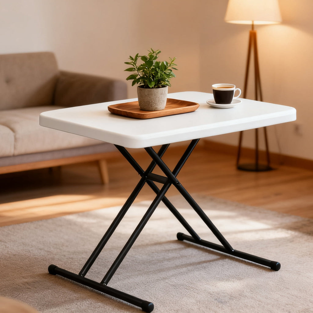 WASUHE 30 Small Folding Table, Height Adjustment Tv Tray Table, Practical Portable Tv Dinner Table for Eating, Sofa, Indoor/Outdoor, White