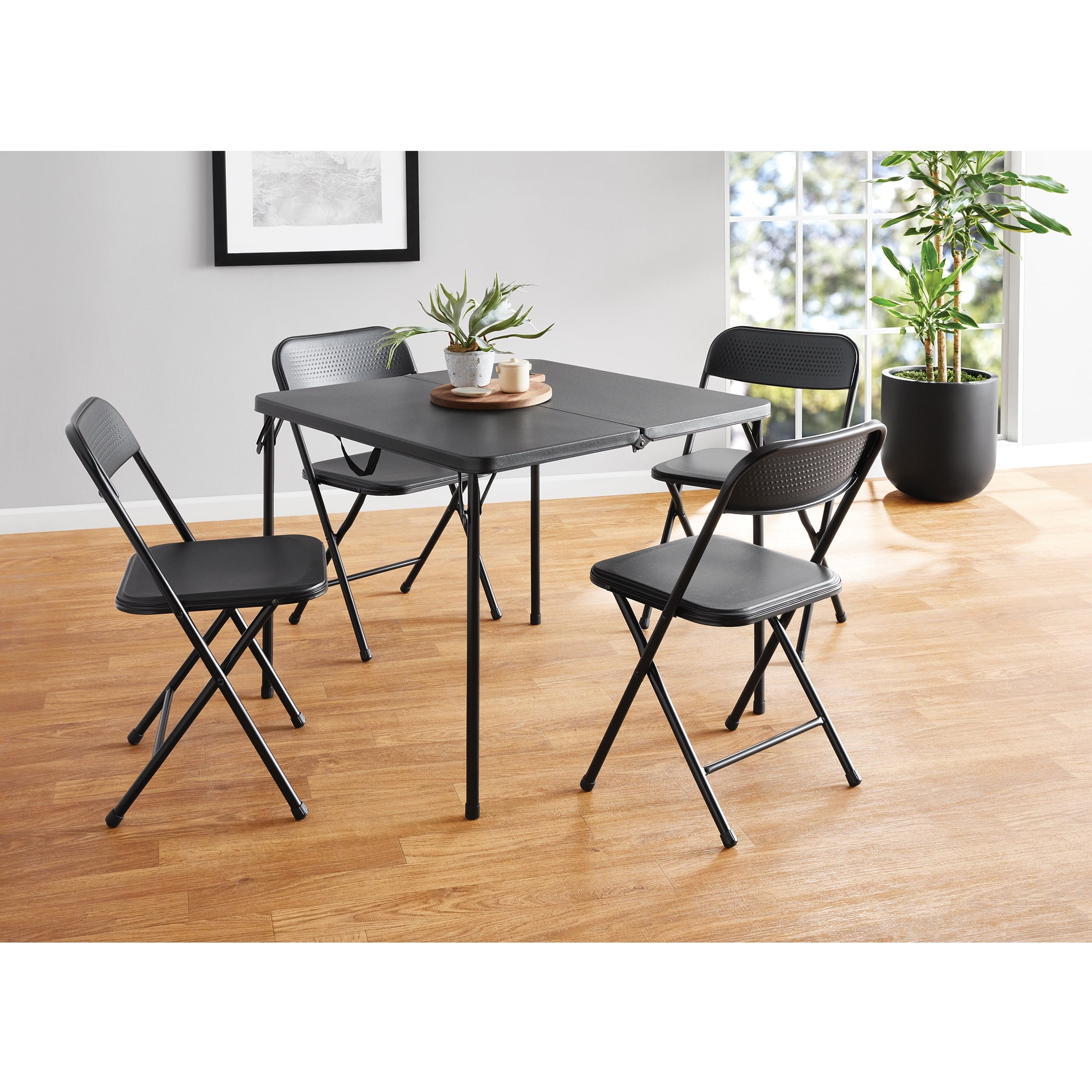 Mainstays 5-Piece 34 Square Centerfold Folding Card Table and 4 Folding Chairs Set, White