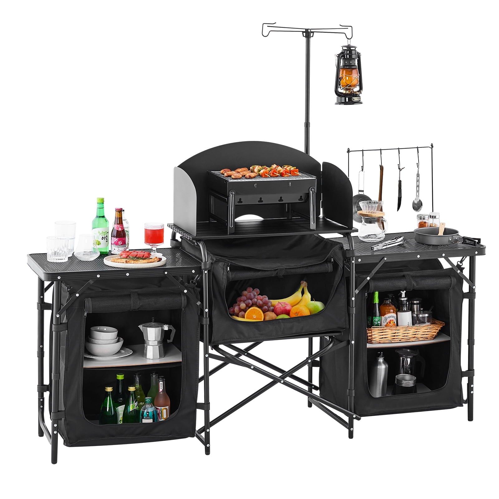 VEVOR Camping Kitchen Table, Quick set-up Folding Camping Table with A Carrying Bag, 3 Adjustable Heights, MDF Camping Table, Ideal for Outdoor Picnics, BBQs, Camping, RV Traveling