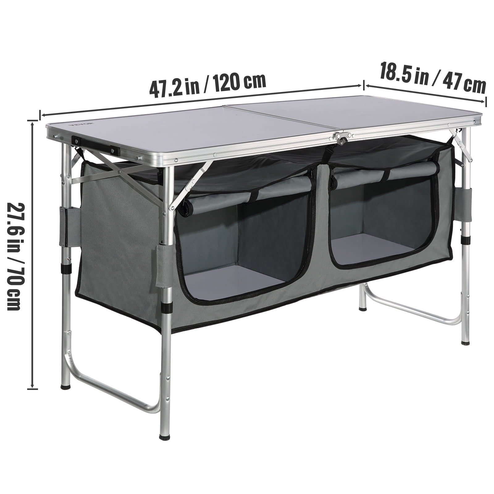 VEVOR Camping Kitchen Table, Quick set-up Folding Camping Table with A Carrying Bag, 3 Adjustable Heights, MDF Camping Table, Ideal for Outdoor Picnics, BBQs, Camping, RV Traveling
