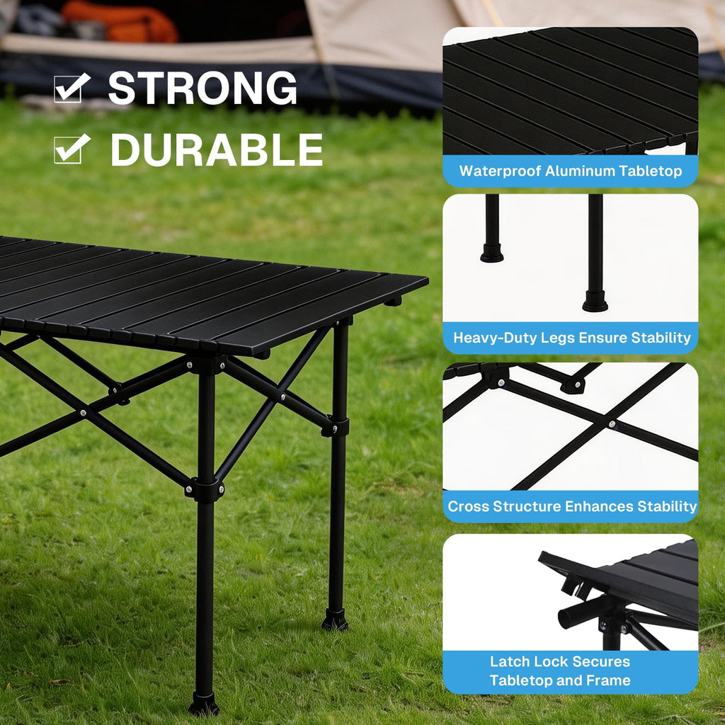 BN-LINK Folding Table Camping Table for Outdoor Barbecue Picnic Table Outdoor Table Garden Table,Lightweight with Carry Bag,47.2 L x 20.5 W x 22 H, Black
