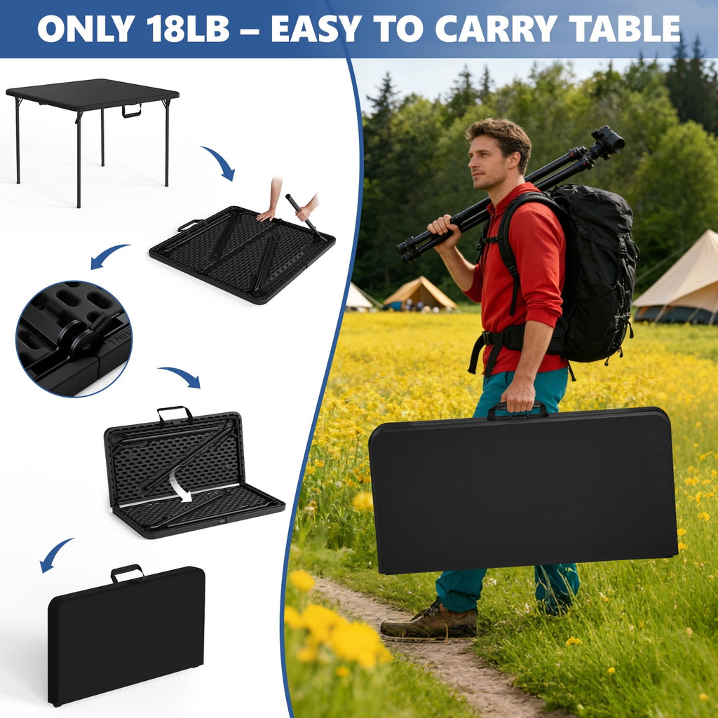 HaiCube 36-Inch Folding Table, Heavy Duty HDPE Portable Card Table, 300lb Capacity, No Assembly, Waterproof for Camping, Picnic, Party, White
