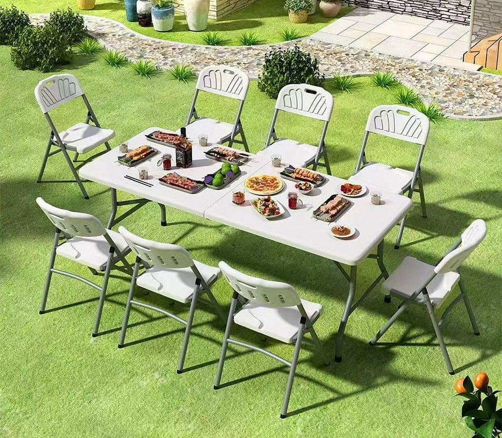 Leumius 6 Foot Folding Table,Fold-in-Half Plastic Table,Indoor Outdoor Picnic Party Dining Camp Tables,White