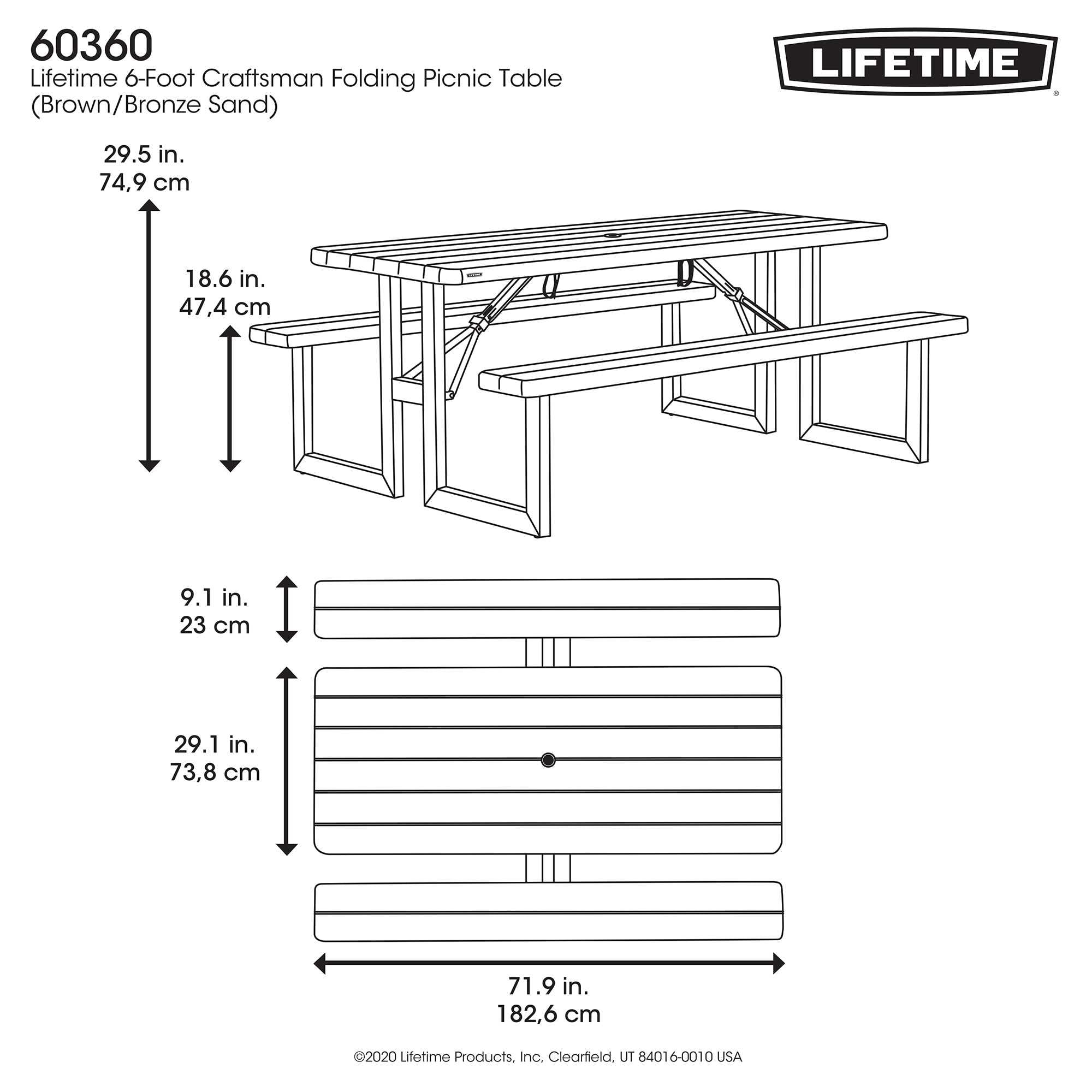 Lifetime 6-Foot Craftsman Outdoor Polyethylene Folding Picnic Table