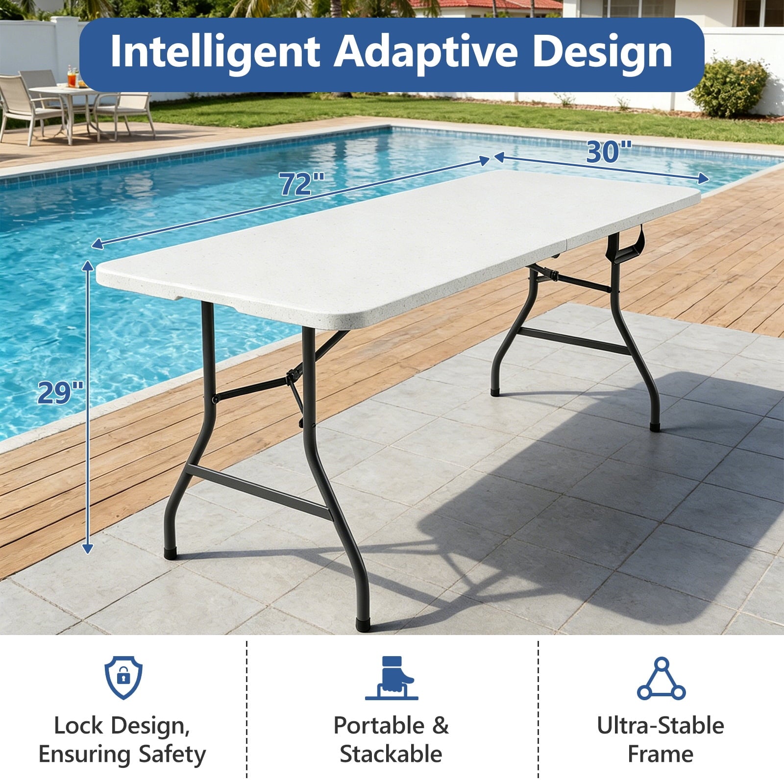 HaiCube 6FT Folding Table, Heavy Duty Portable Table, Waterproof HDPE, Foldable for Picnic, Party, Camping, Dining, BBQ, Indoor & Outdoor, White
