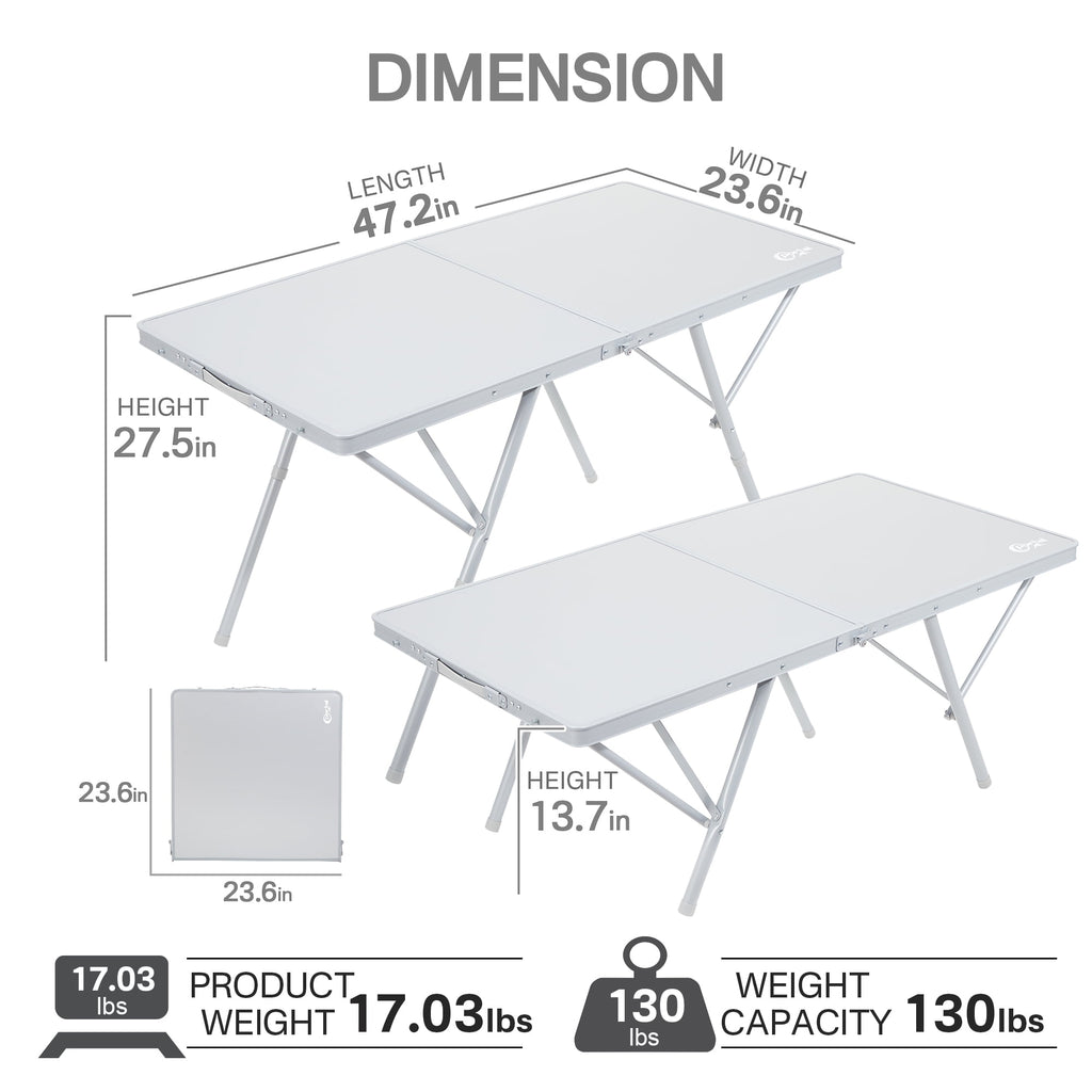 PORTAL Lightweight Folding Camping Table, Aluminum Roll Up Folding Square Table with Carry Bag for Picnic, Backyards, BBQ