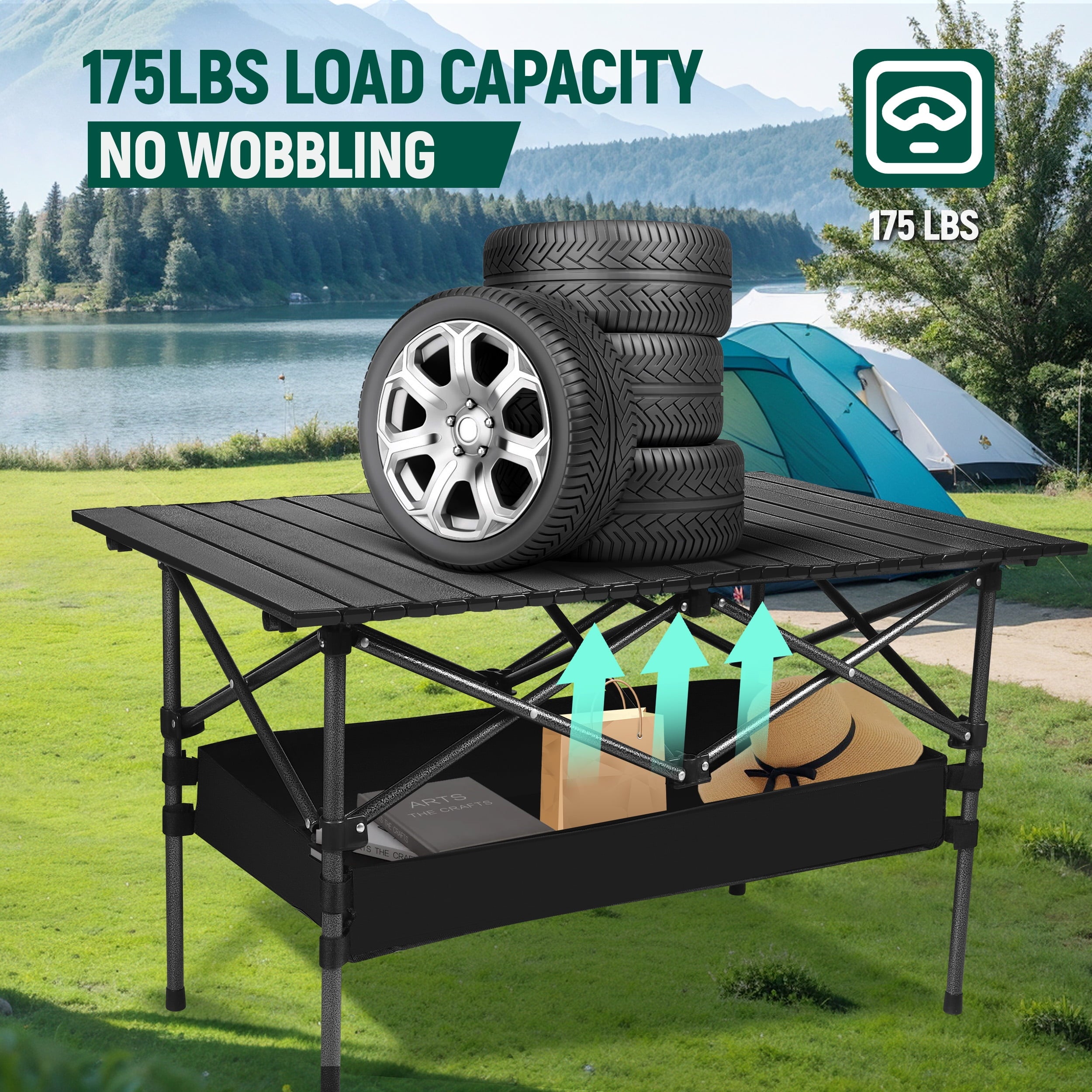 AMTPM Folding Camping Table Portable Outdoor Table(No Net Bag), Lightweight 0.5mm Steel Lightweight Camping Table,   for Indoor & Outdoor Picnic Hiking, Backpacking, Beach，37x 22