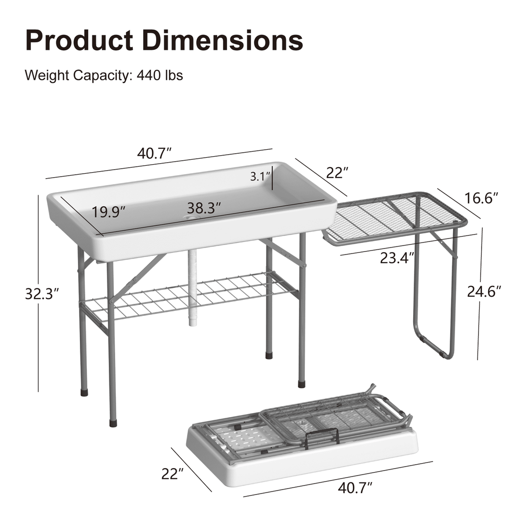 EVOKEDEN 42.5 Fish Cleaning Table w/ Sink, Folding Camping Table & Fish Cleaning Station w/ Measure Mark