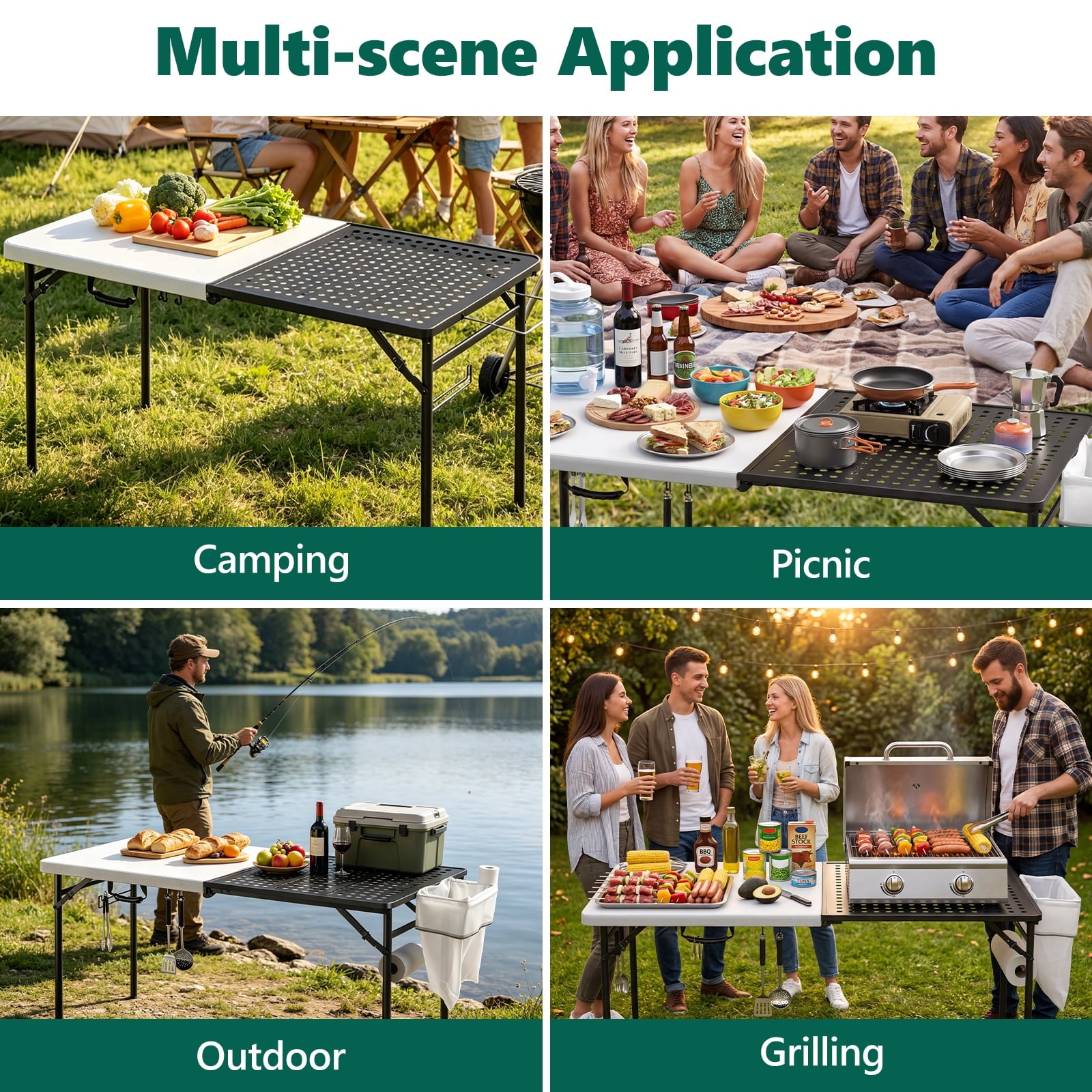 HaiNova Outdoor Folding Grill Table, 5 Foot Cook Table with Storage for Cooking Accessories, Foldable & Portable for Picnic, BBQ, and Party