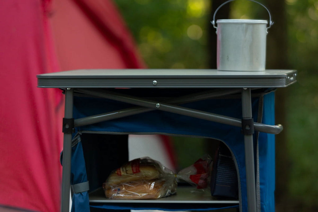 Ozark Trail 3-Shelf Collapsible Cabinet with Table Top, Blue, 23L x 19W