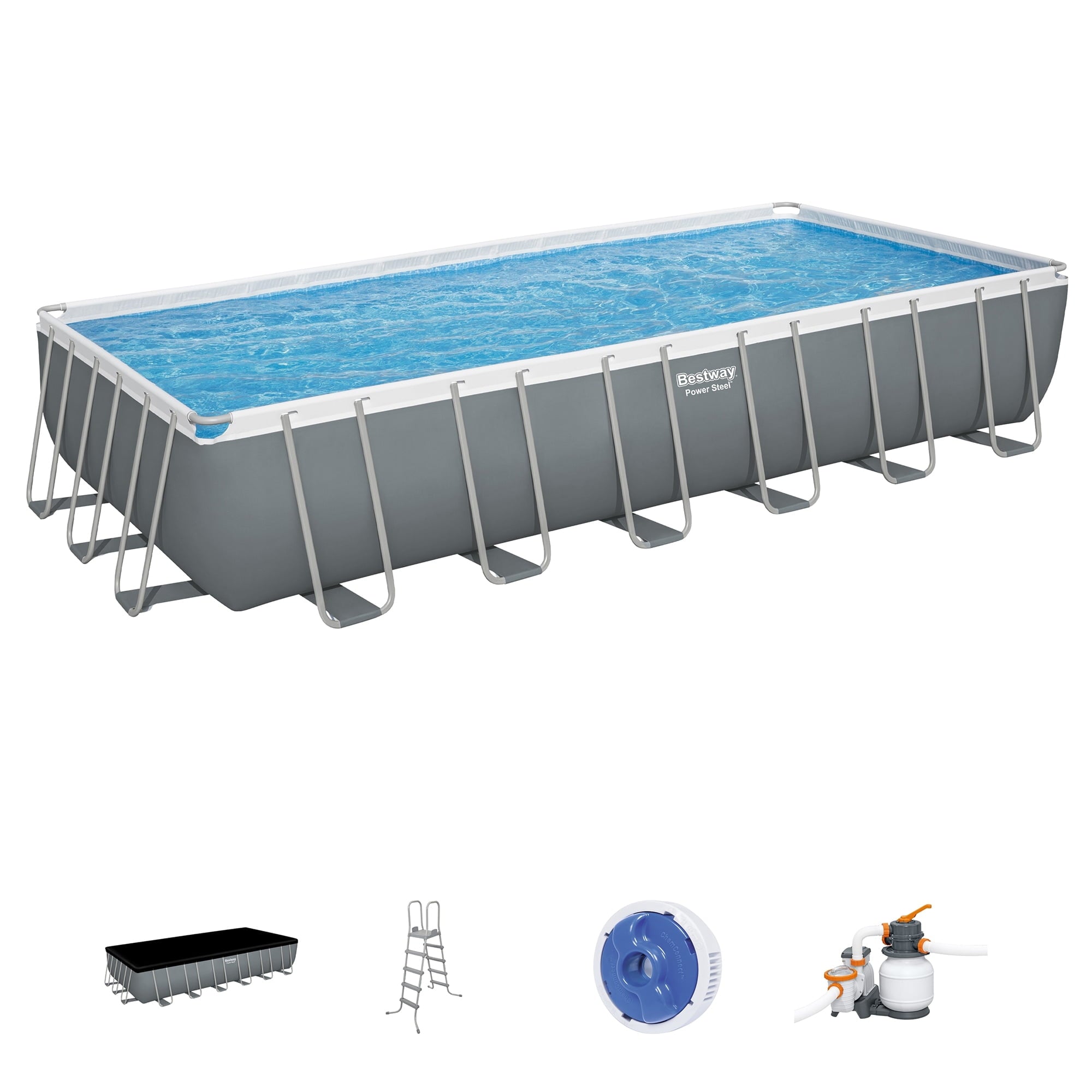 Bestway Power Steel 24’ x 12' x 52” Metal Frame Above Ground Pool, Gray