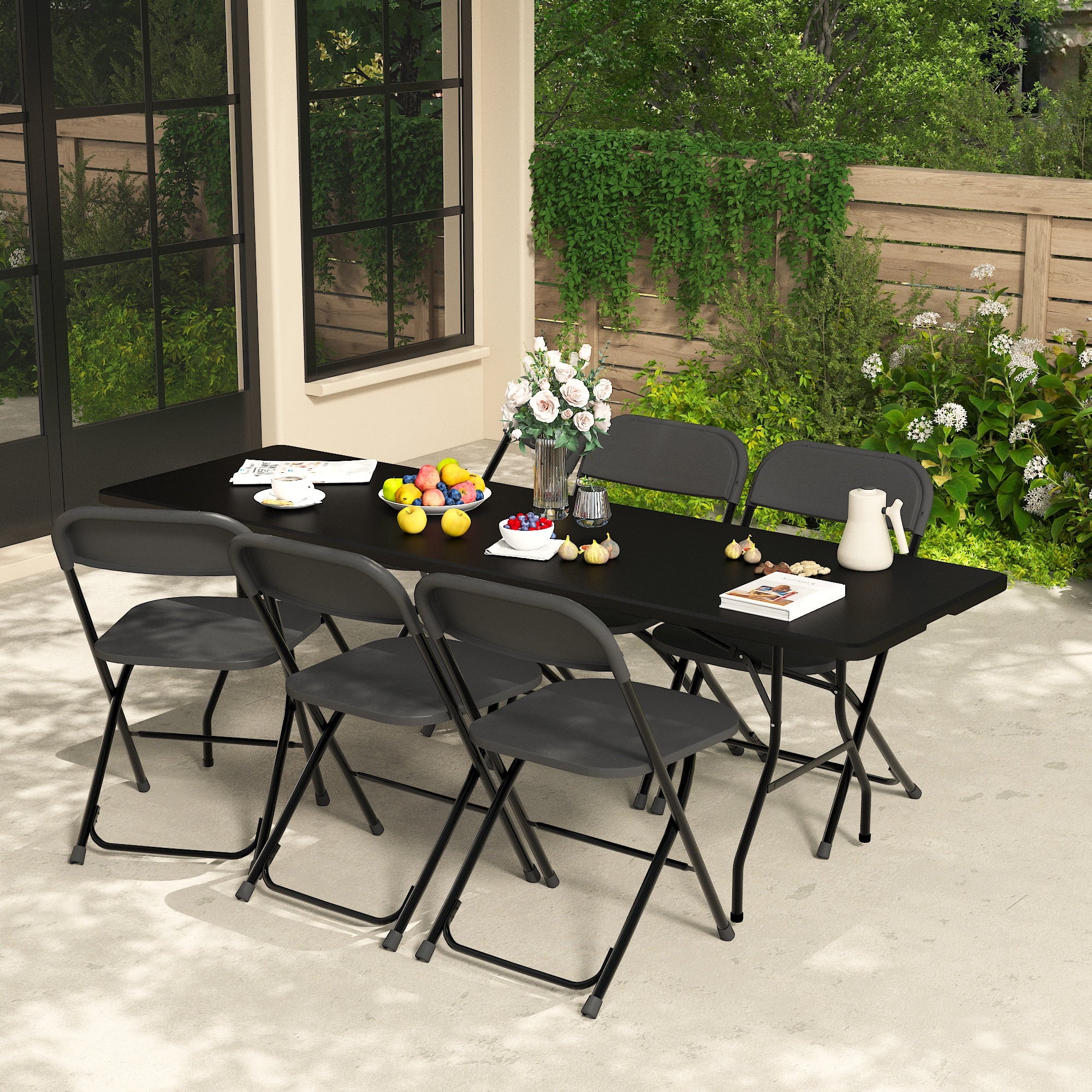 Leumius 6 Foot Folding Table,Fold-in-Half Plastic Table,Indoor Outdoor Picnic Party Dining Camp Tables,White