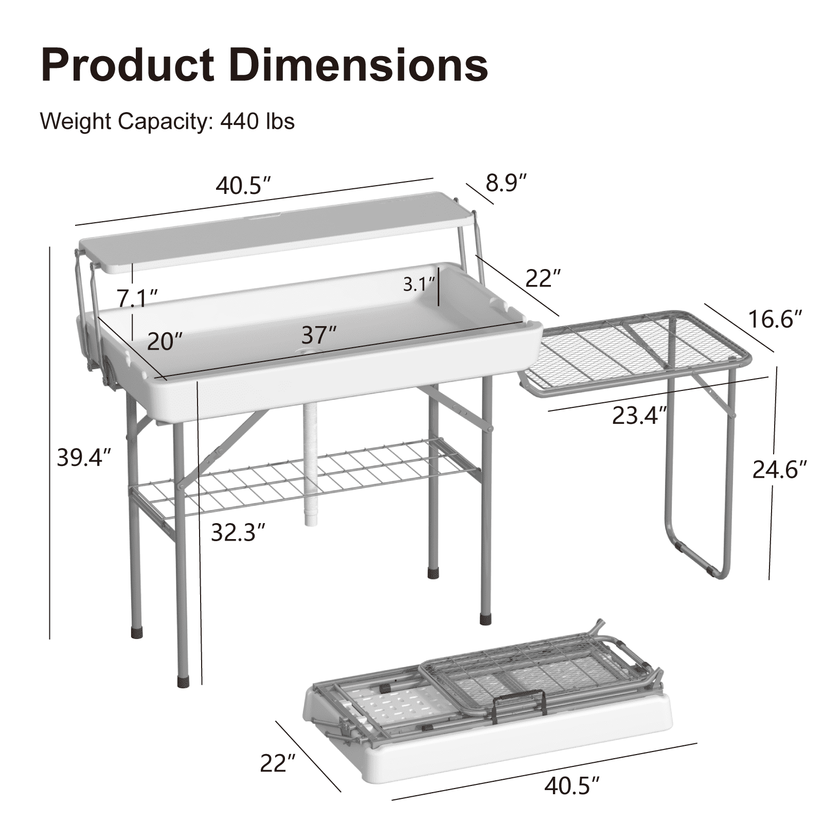 EVOKEDEN 42.5 Fish Cleaning Table w/ Sink, Folding Camping Table & Fish Cleaning Station w/ Measure Mark