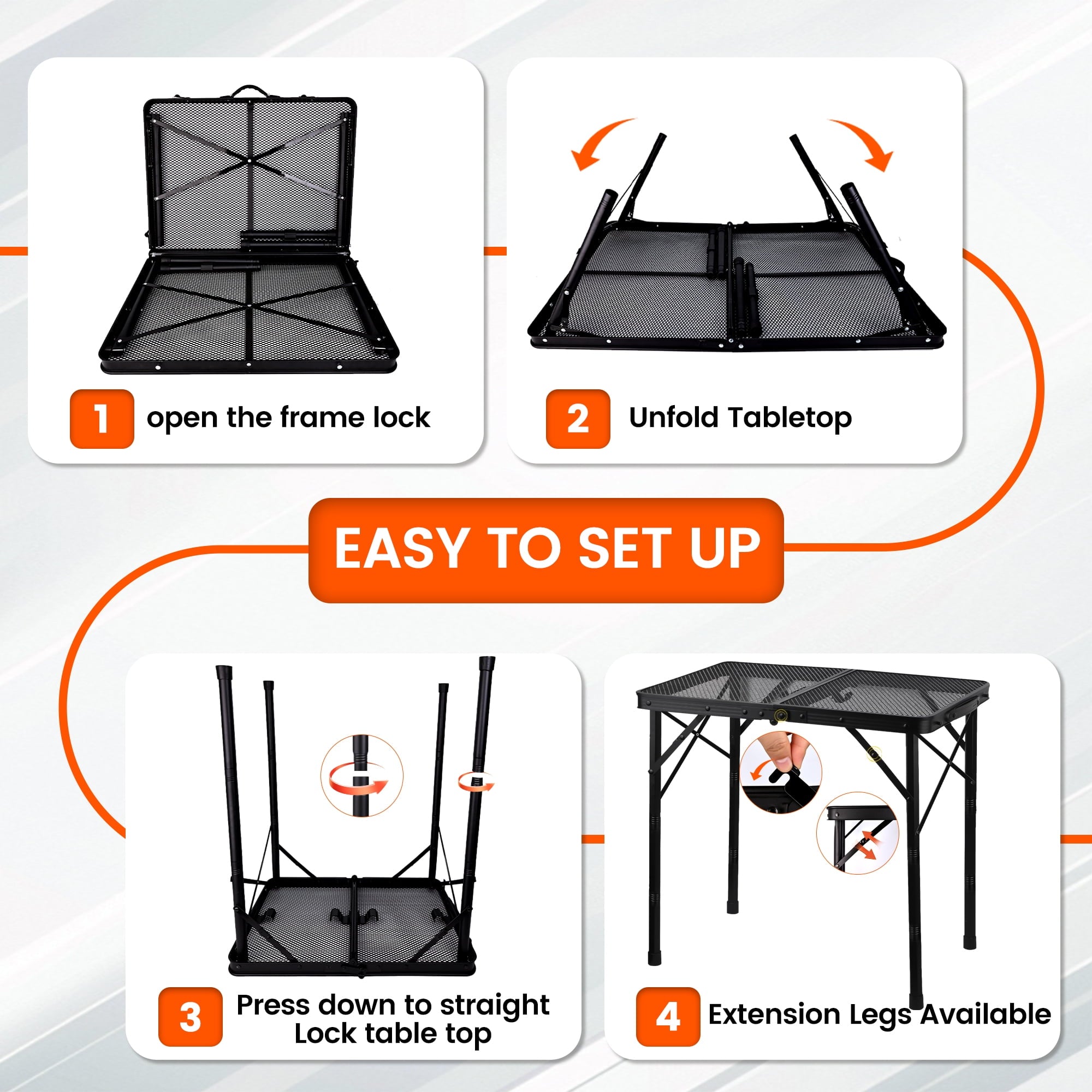 OHHANI Folding Grill Table, 3 ft Portable Outdoor Bbq Picnic Table, Easy Storage for Camping, Black