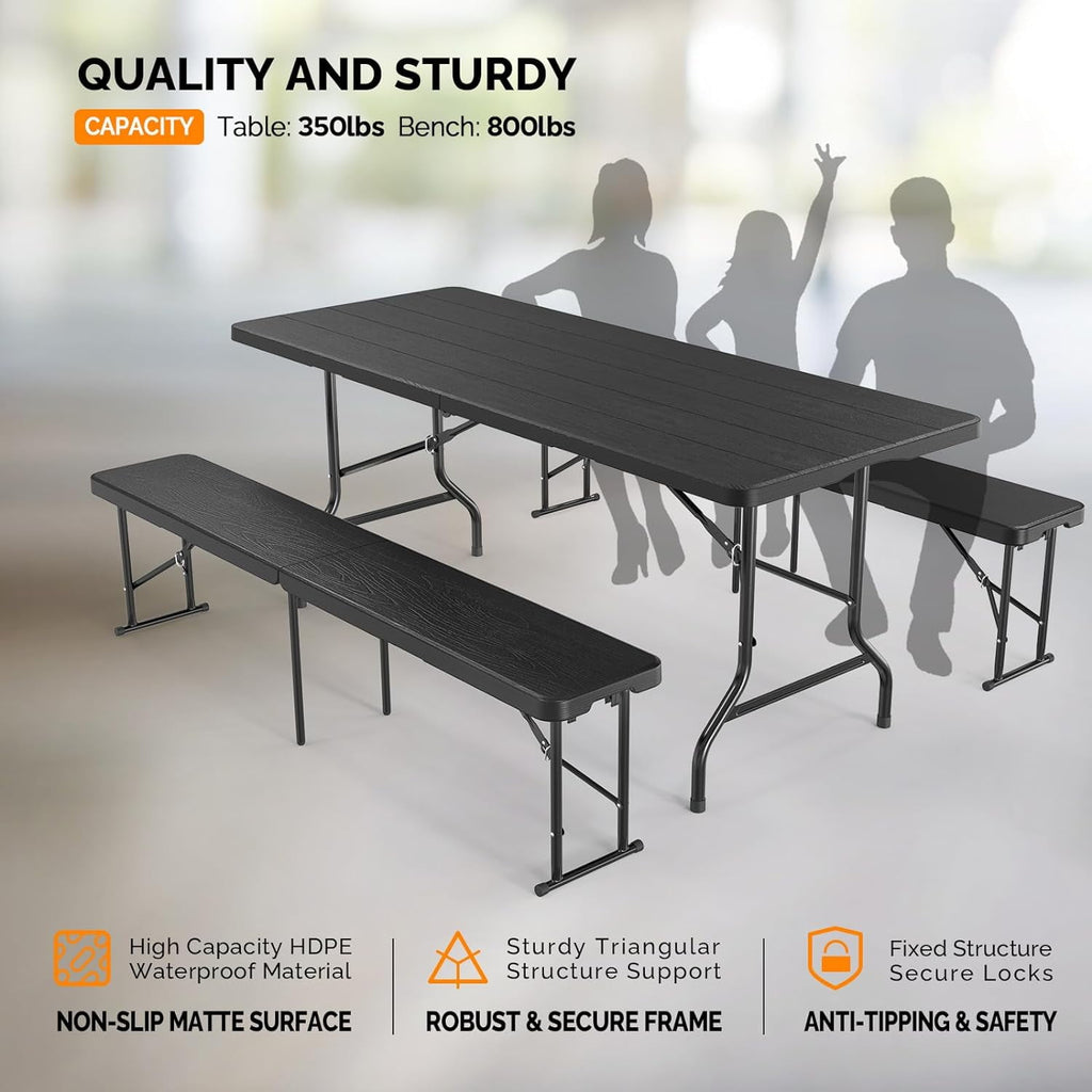 VINGLI Folding Camping Table with Chairs, Brown
