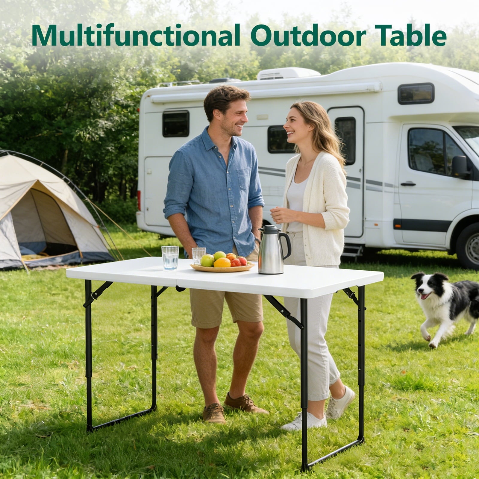 WASUHE Folding Table 4 FT Lightweight Table, Fold-in-Half Plastic Rectangular Table Metal Legs, Easy to Store, Perfect for Party, Dining, Wedding, Events, White