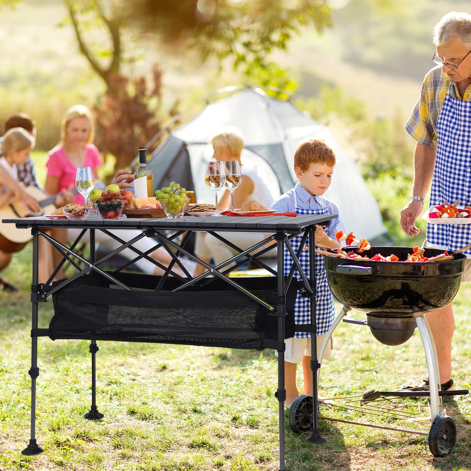 Beloadence Camping Table, Small Folding Table, Height Adjustable, for Camp, Cooking, BBQ, RV, Picnic