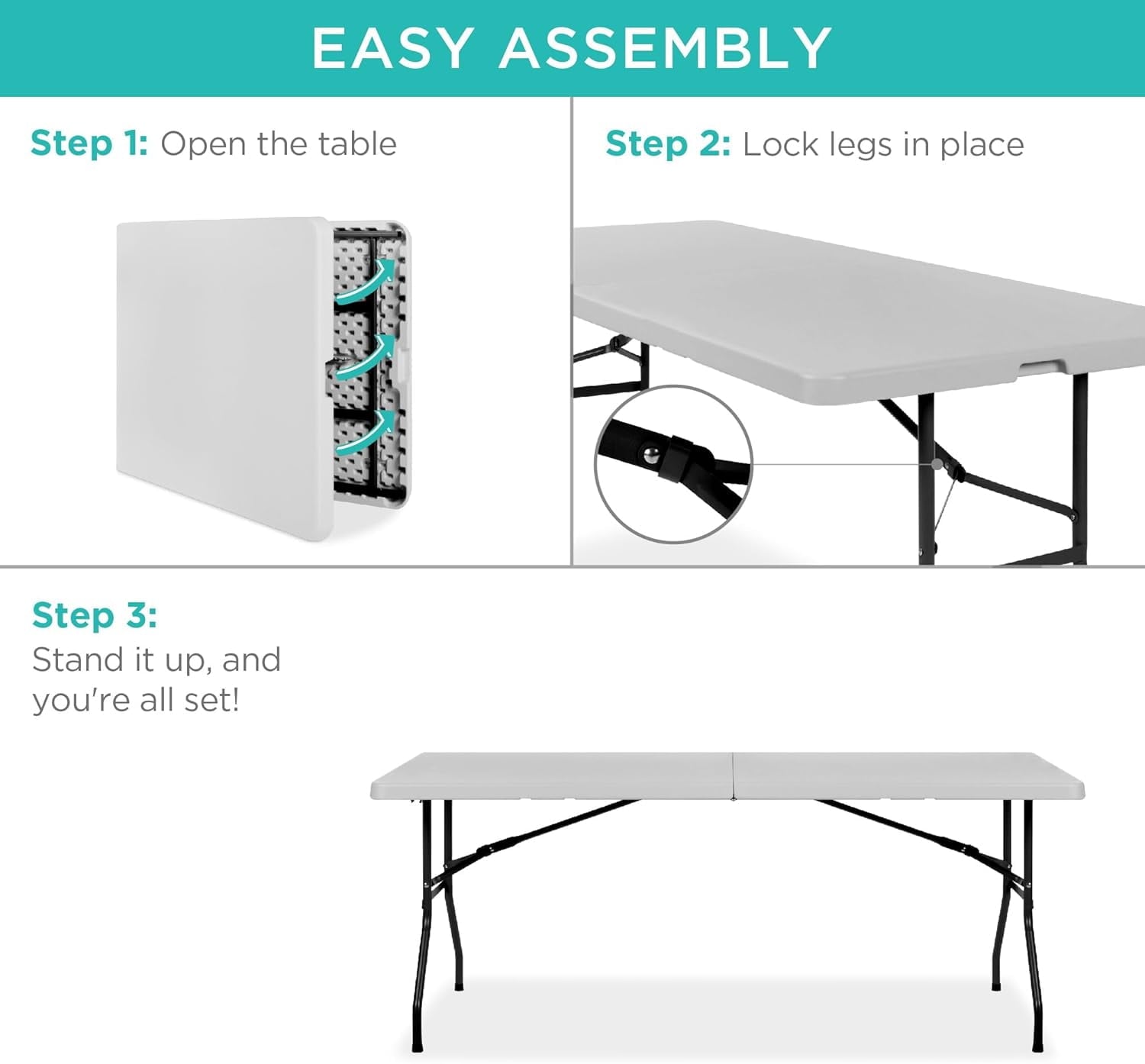 Blorly 6ft Folding Table, Outdoor Indoor Heavy Duty Portable Desk with Carrying Handle for Camping Picnic Party