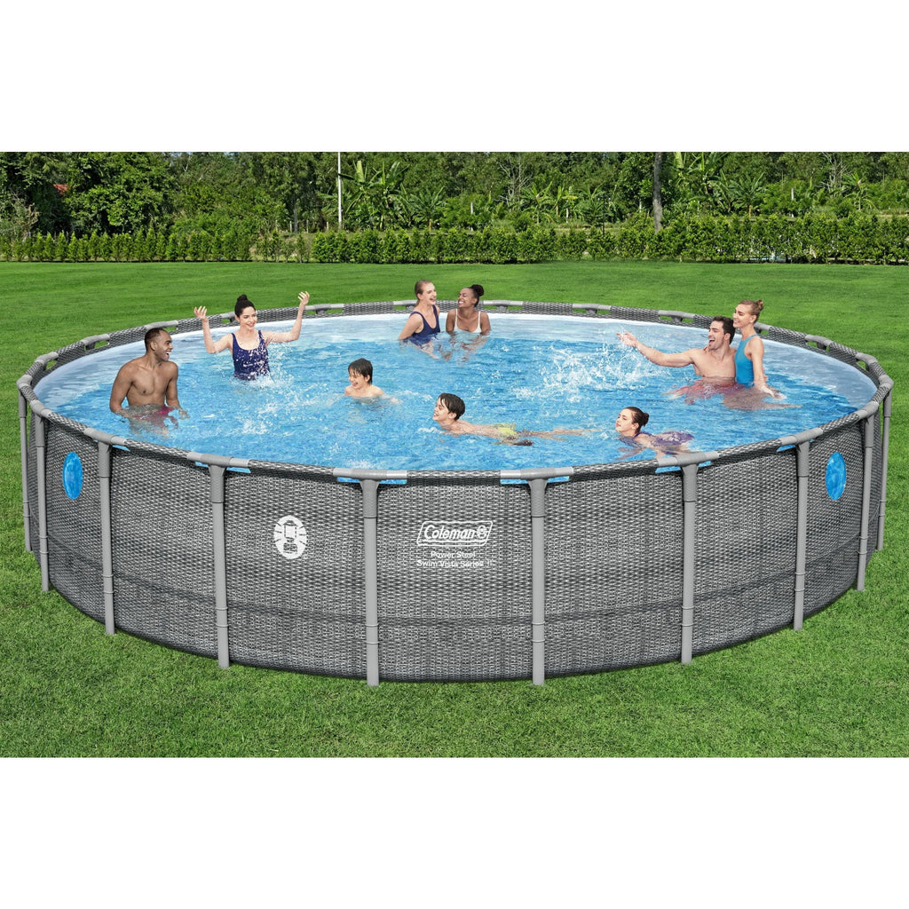 Coleman Power Steel 22’x52” Metal Frame Above Ground Pool w/ Pump, Ladder, & Cover, Gray