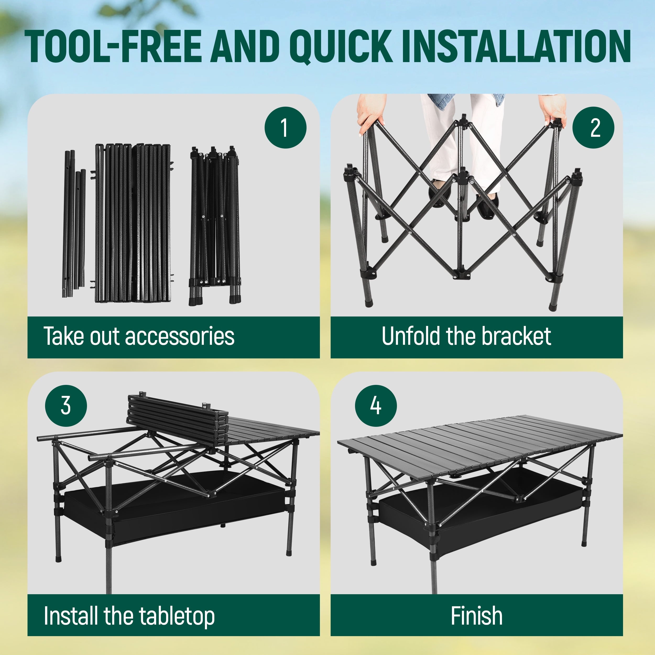 AMTPM Folding Camping Table Portable Outdoor Table(No Net Bag), Lightweight 0.5mm Steel Lightweight Camping Table,   for Indoor & Outdoor Picnic Hiking, Backpacking, Beach，37x 22