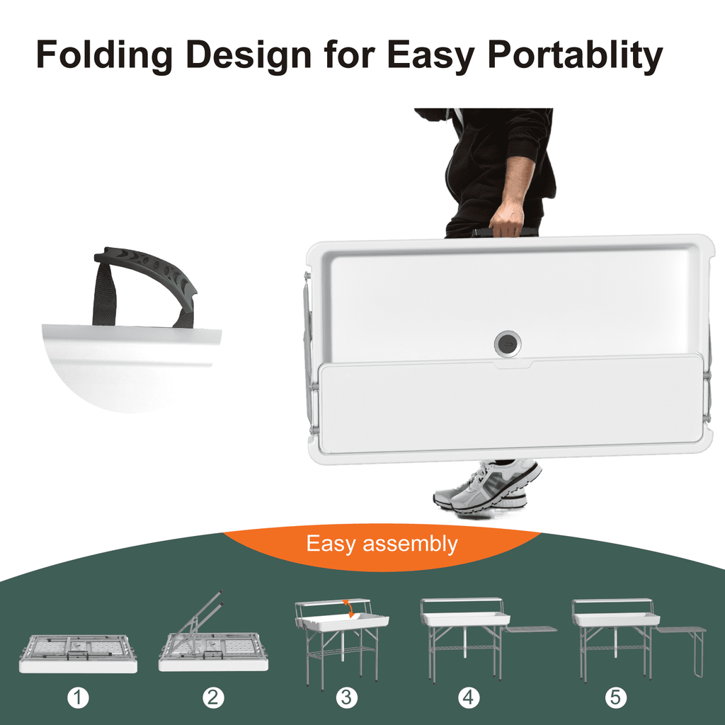 EVOKEDEN 42.5 Fish Cleaning Table w/ Sink, Folding Camping Table & Fish Cleaning Station w/ Measure Mark