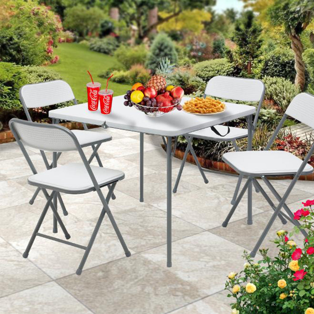 Mainstays 5-Piece 34 Square Centerfold Folding Card Table and 4 Folding Chairs Set, White