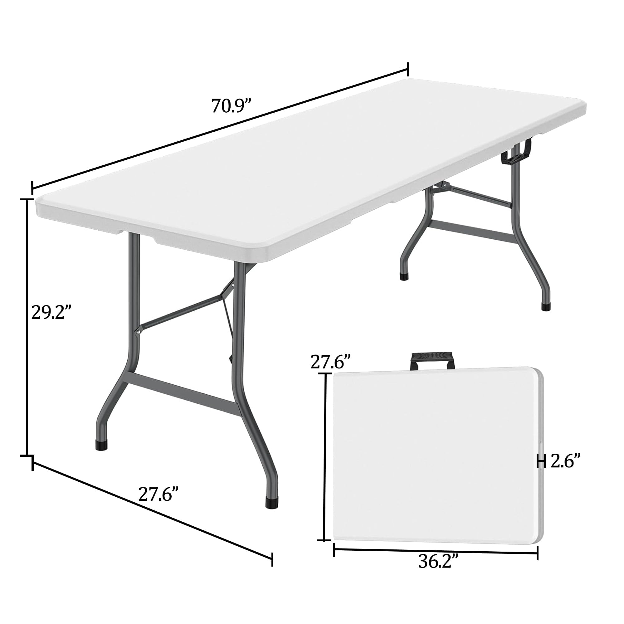 Leumius 6 Foot Folding Table,Fold-in-Half Plastic Table,Indoor Outdoor Picnic Party Dining Camp Tables,White