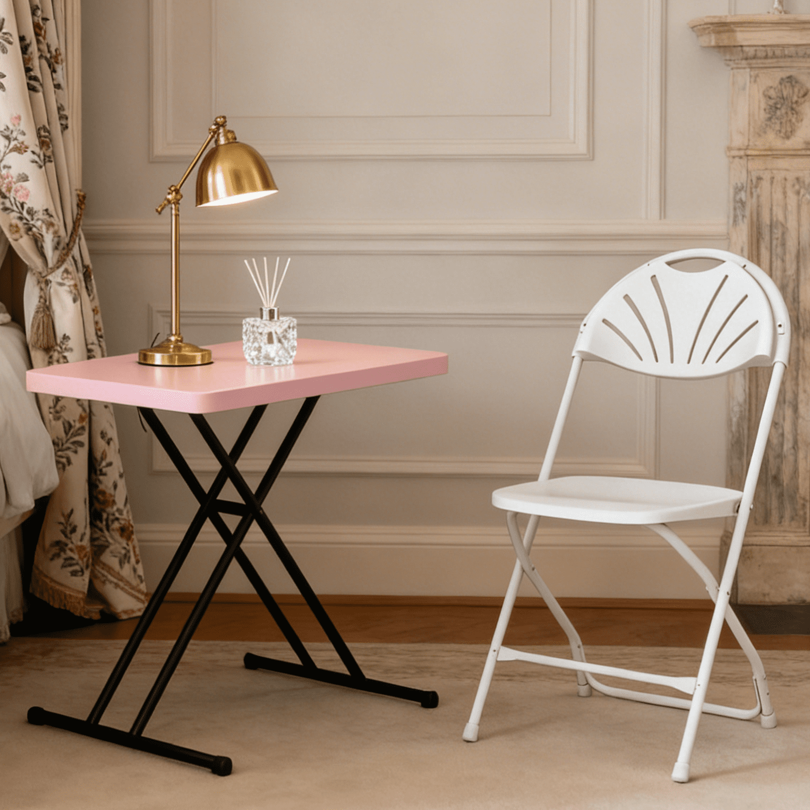 WASUHE 30 Small Folding Table, Height Adjustment Tv Tray Table, Practical Portable Tv Dinner Table for Eating, Sofa, Indoor/Outdoor, White