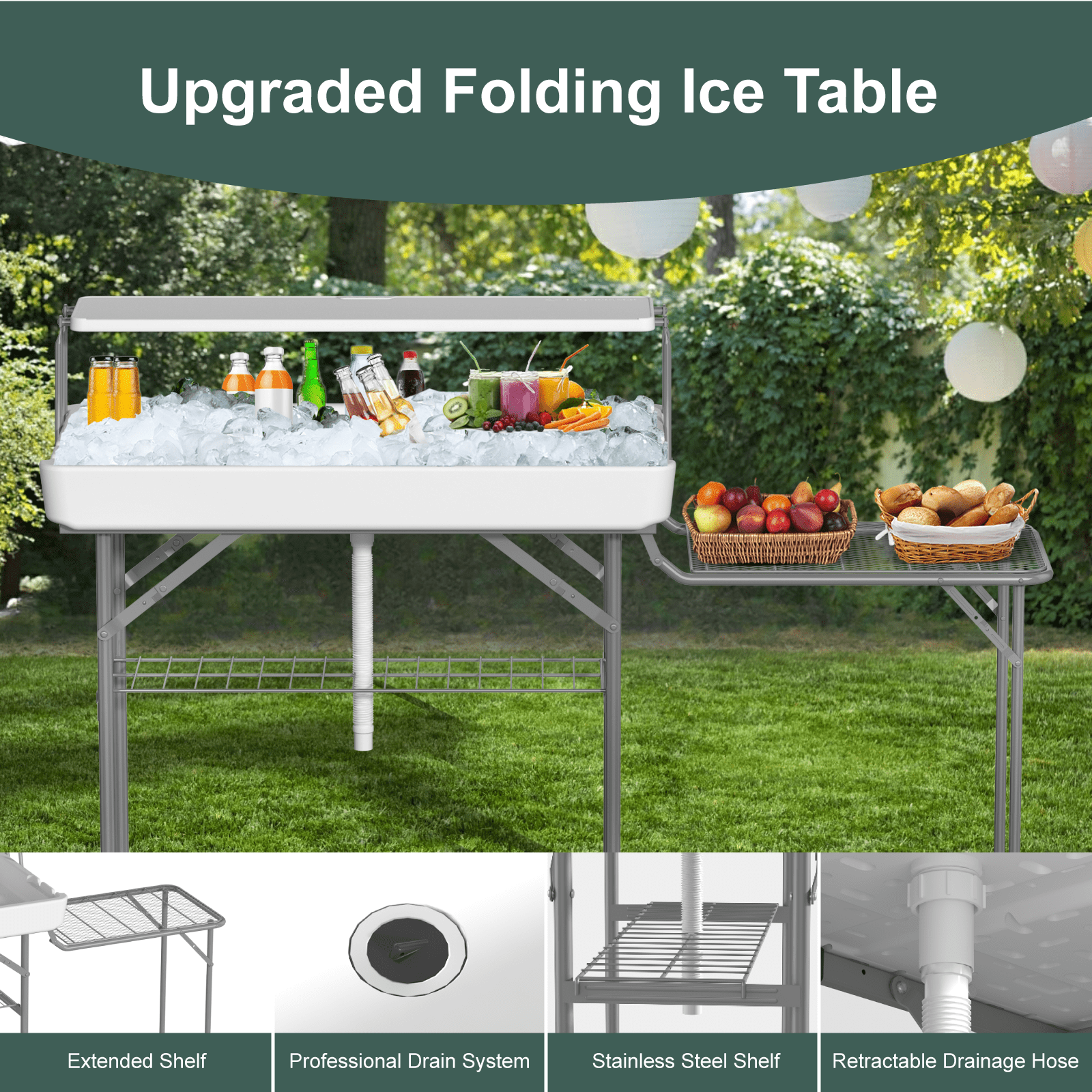 EVOKEDEN 42.5 Fish Cleaning Table w/ Sink, Folding Camping Table & Fish Cleaning Station w/ Measure Mark