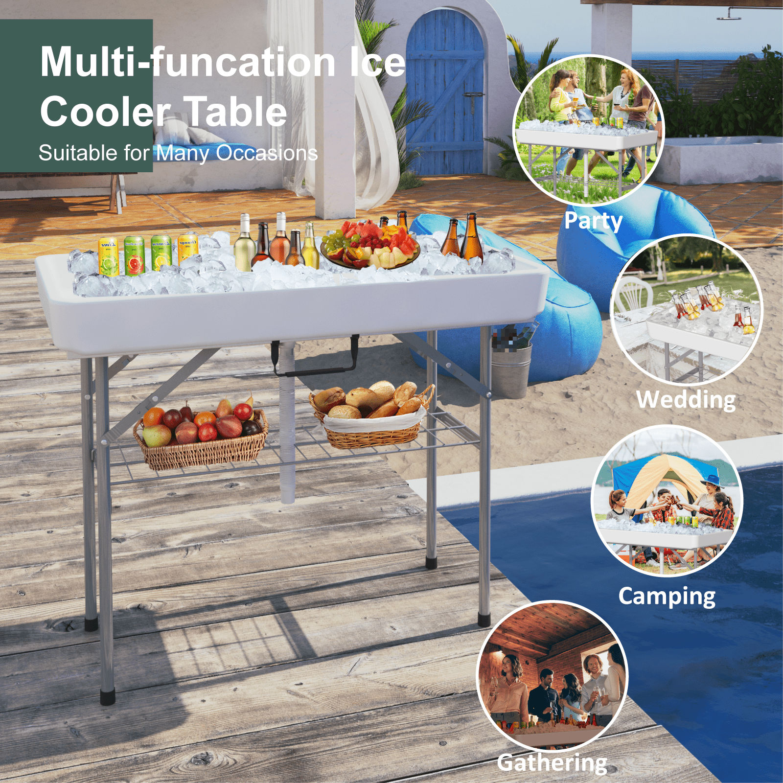 EVOKEDEN 42.5 Fish Cleaning Table w/ Sink, Folding Camping Table & Fish Cleaning Station w/ Measure Mark