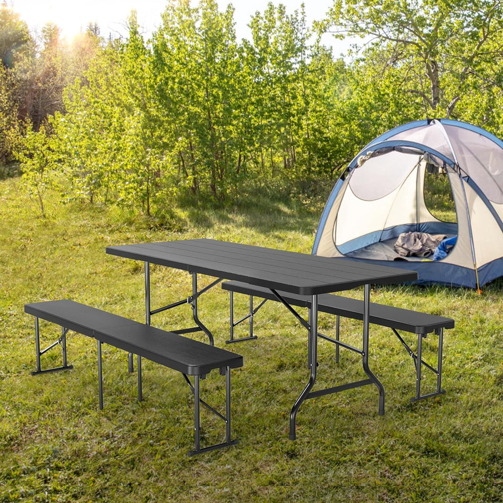 VINGLI Folding Camping Table with Chairs, Brown
