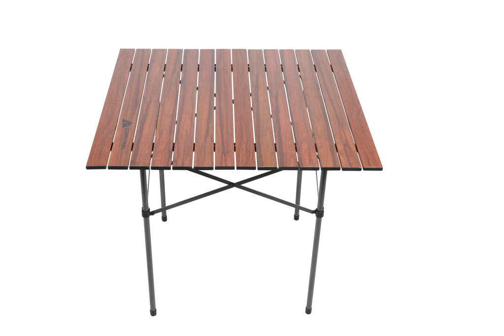 Ozark Trail Hazel Creek Square Folding Aluminum Roll-Top Camp Table, Brown