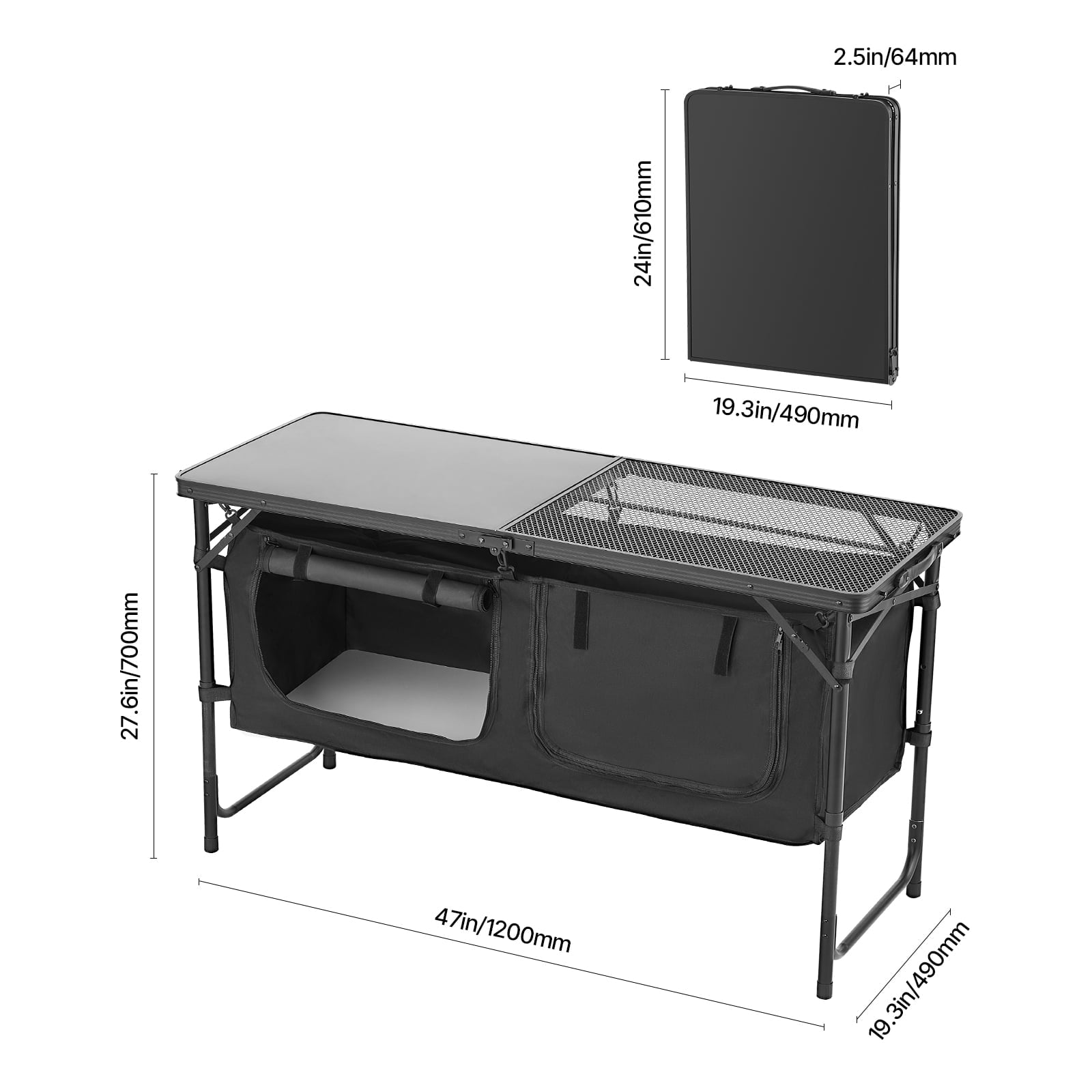 VEVOR Camping Kitchen Table, Quick set-up Folding Camping Table with A Carrying Bag, 3 Adjustable Heights, MDF Camping Table, Ideal for Outdoor Picnics, BBQs, Camping, RV Traveling