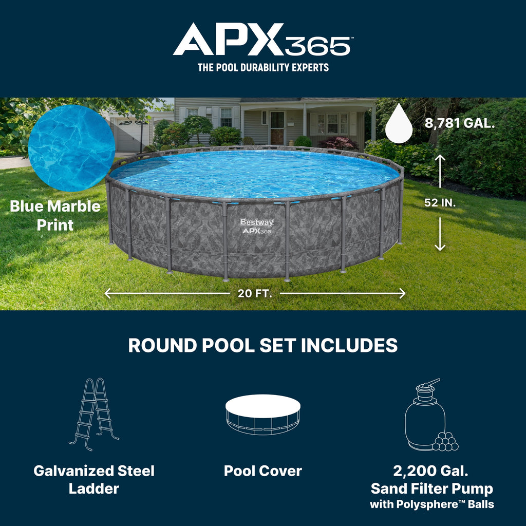 Bestway APX 365 18'x52 Metal Frame Above Ground Pool w/ Sand Filter Pump, Ladder & Cover